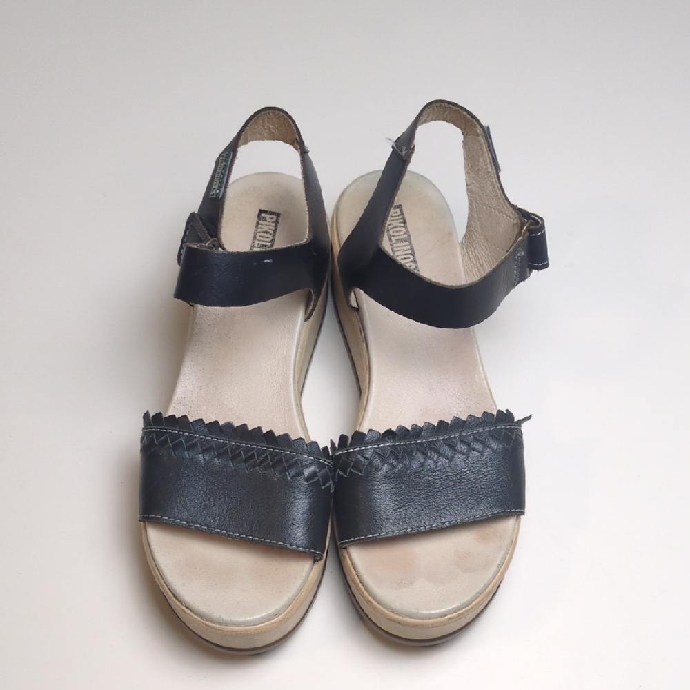 PIKOLINOS Costacabana Black Leather Ankle-Strap Sandals Velcro closure 38